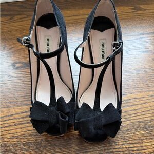Miu Miu Black T-Strap Heels with Bow